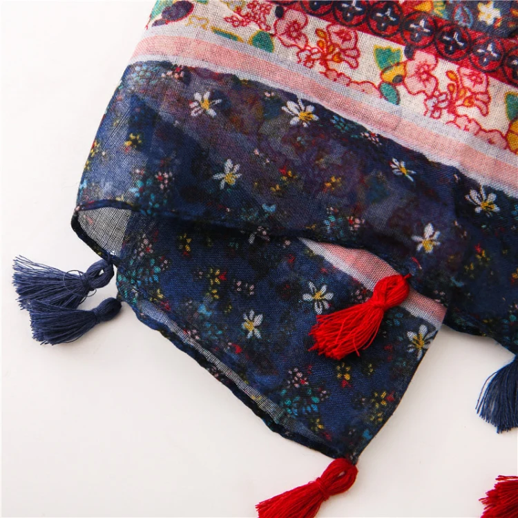 180 X 85cm  Women Cotton And Linen Scarf Retro Splicing Bohemian Printed Silk Shawl SL1906-022 - Image 6