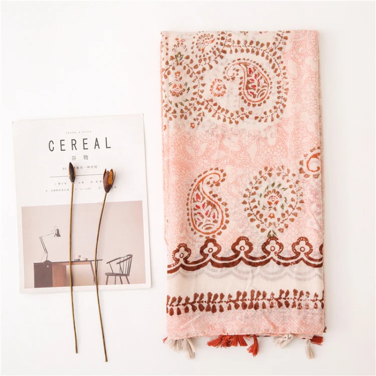 180 X 85cm  Women Cotton And Linen Scarf Retro Splicing Bohemian Printed Silk Shawl SL1906-027 - Image 3