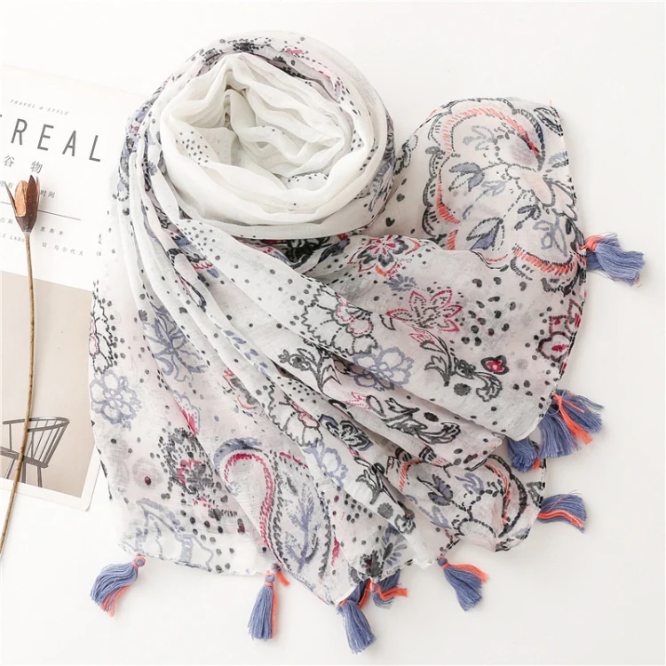 180 X 85cm  Women Cotton And Linen Scarf Retro Splicing Bohemian Printed Silk Shawl SL1908-007 - Image 2