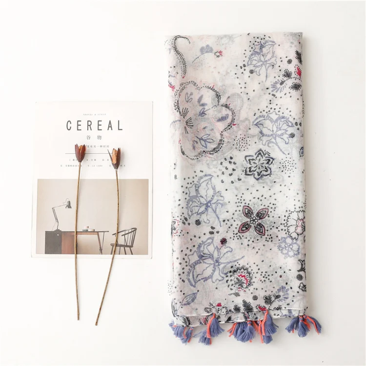 180 X 85cm  Women Cotton And Linen Scarf Retro Splicing Bohemian Printed Silk Shawl SL1908-007 - Image 3