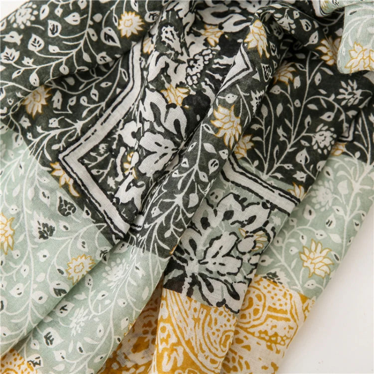 180 X 85cm Women Cotton And Linen Scarf Retro Splicing Bohemian Printed Silk Shawl SL1909-009 - Image 5
