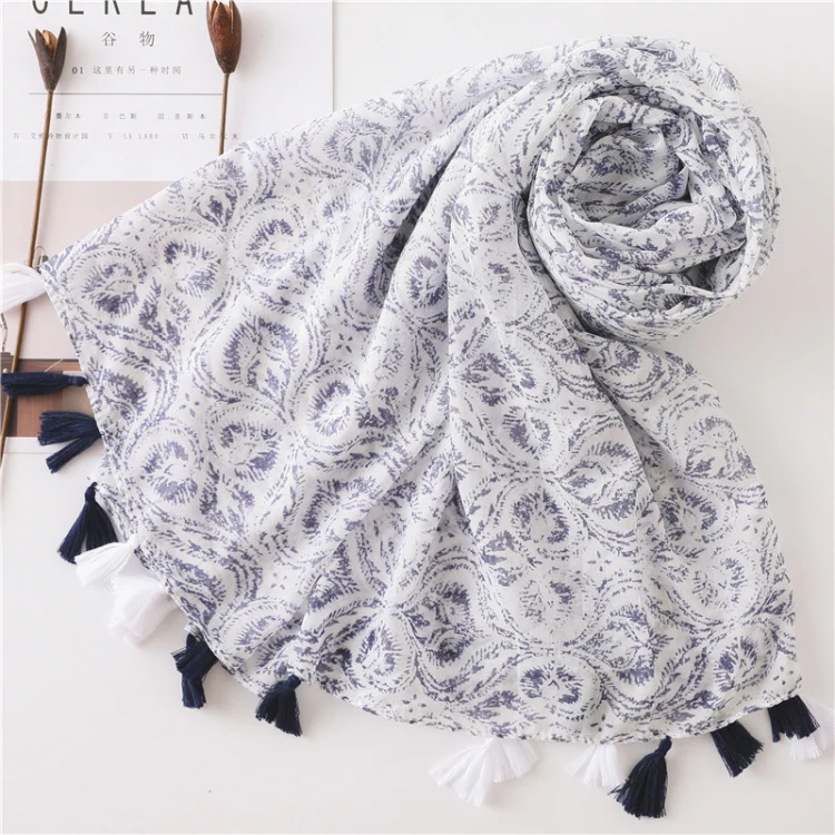 180 X 85cm  Women Cotton And Linen Scarf Retro Splicing Bohemian Printed Silk Shawl SL2004-052 - Image 2