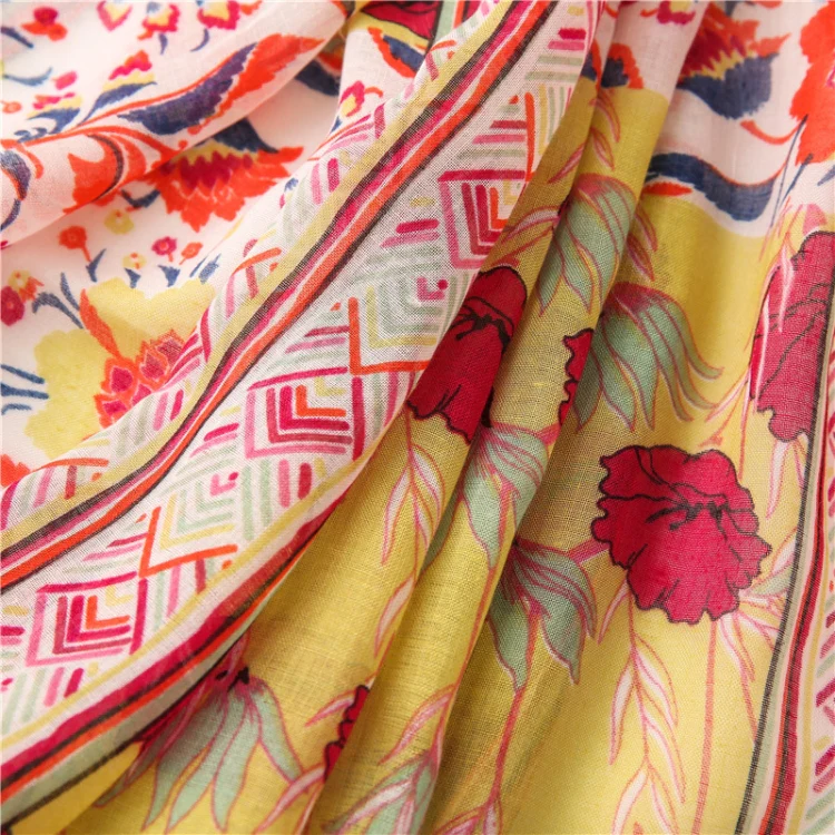 180 X 85cm  Women Cotton And Linen Scarf Retro Splicing Bohemian Printed Silk Shawl SL2008-005 Yellow - Image 5