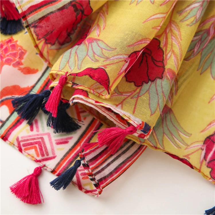 180 X 85cm  Women Cotton And Linen Scarf Retro Splicing Bohemian Printed Silk Shawl SL2008-005 Yellow - Image 6