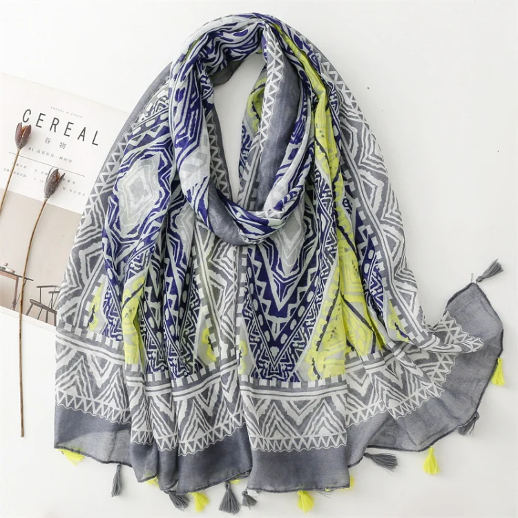 180 X 85cm  Women Cotton And Linen Scarf Retro Splicing Bohemian Printed Silk Shawl SL2310-017