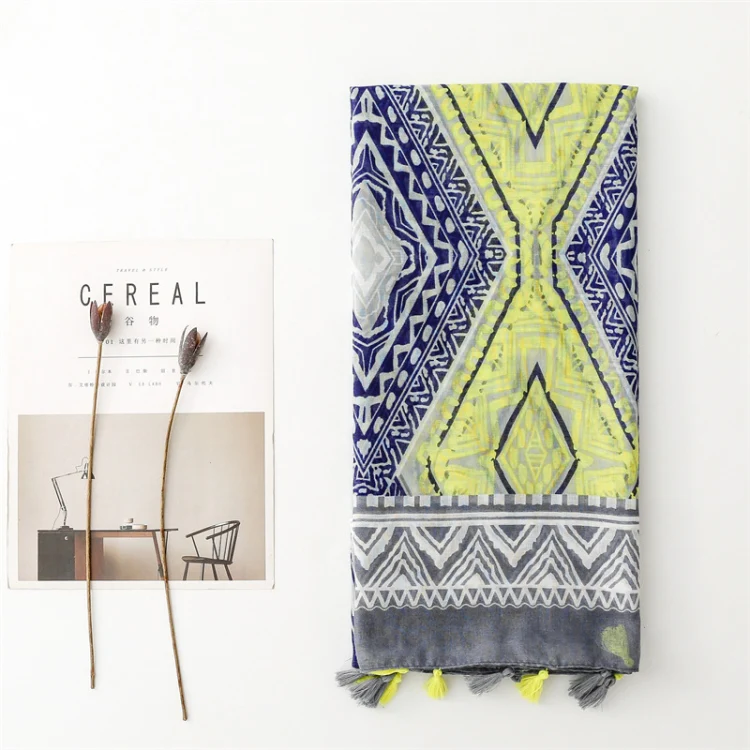 180 X 85cm  Women Cotton And Linen Scarf Retro Splicing Bohemian Printed Silk Shawl SL2310-017 - Image 3