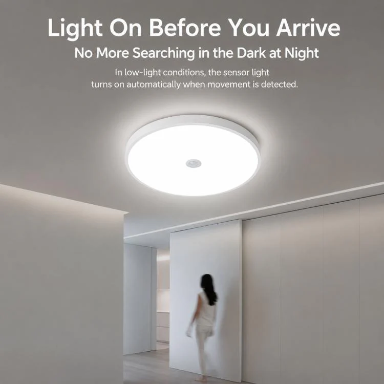 18W 30cm LED Motion Sensor Ceiling Light Flush Mount Dustproof Light with Photocell 6500K Cool White - Image 3