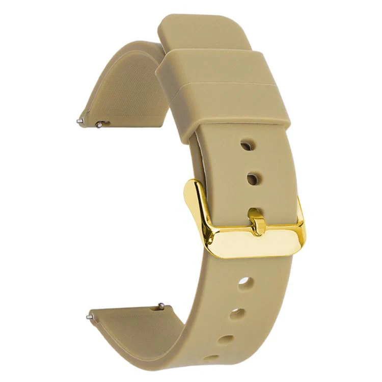 19mm xDfind Stainless Steel Gold Pin Buckle Solid Color Silicone Waterproof Watch Band(Beige)