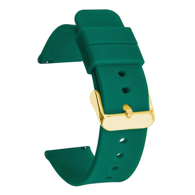19mm xDfind Stainless Steel Gold Pin Buckle Solid Color Silicone Waterproof Watch Band(Dark Green)
