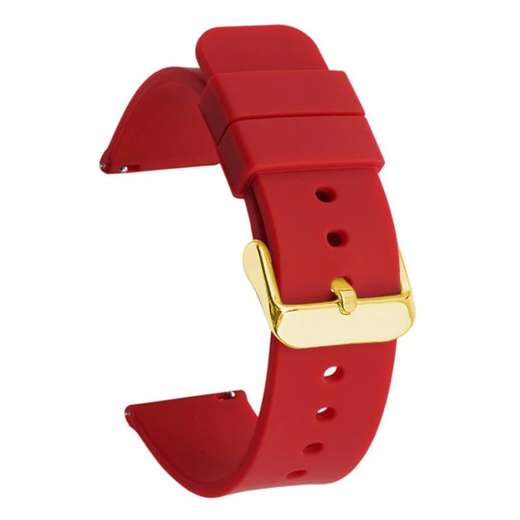 19mm xDfind Stainless Steel Gold Pin Buckle Solid Color Silicone Waterproof Watch Band(Dark Red)