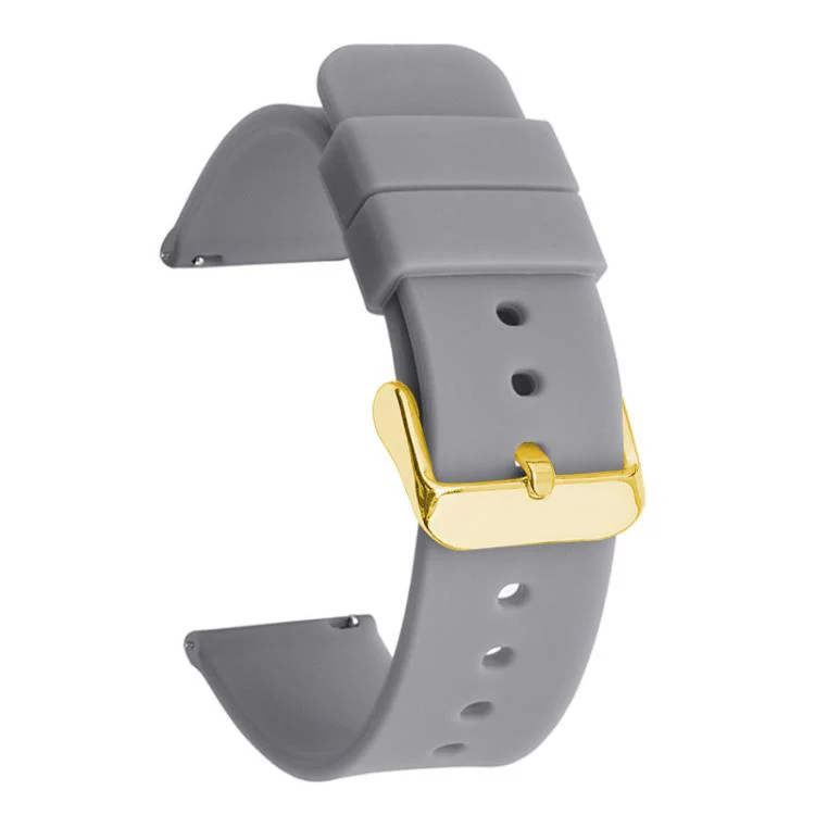19mm xDfind Stainless Steel Gold Pin Buckle Solid Color Silicone Waterproof Watch Band(Grey)