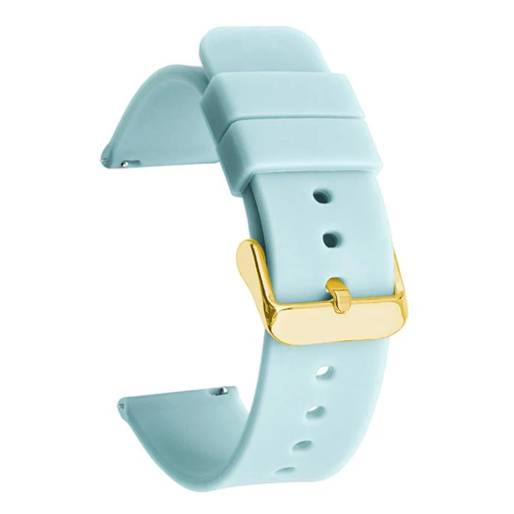 19mm xDfind Stainless Steel Gold Pin Buckle Solid Color Silicone Waterproof Watch Band(Lake Blue)