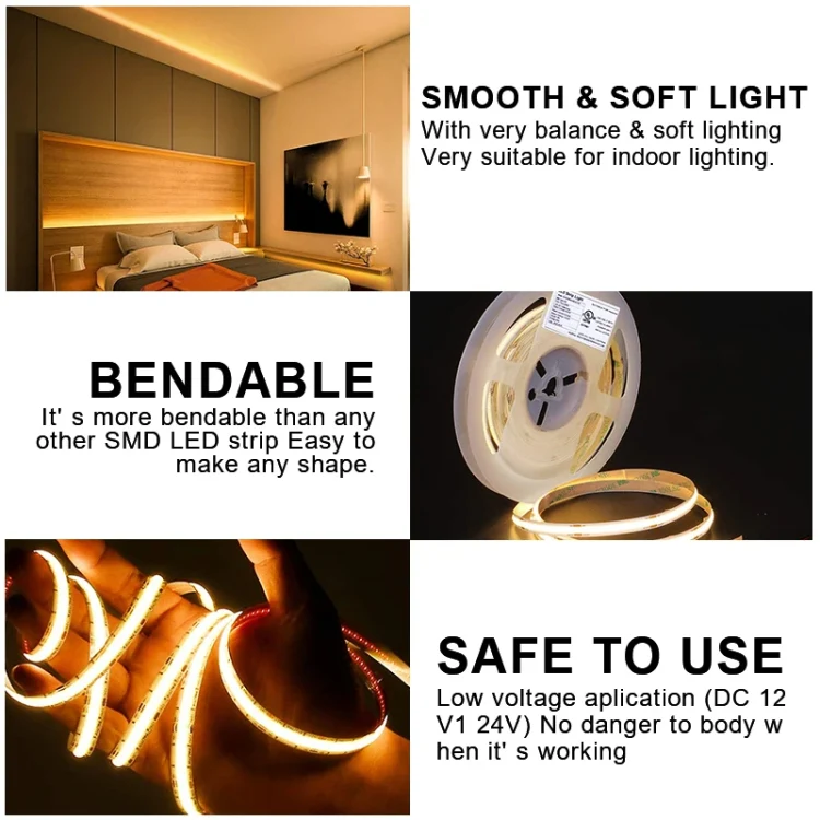 1m 24V 8mm Wide COB Adhesive Decorative LED Light Strip, Specification: 320 Beads-12W-95 Display(6000K) - Image 10