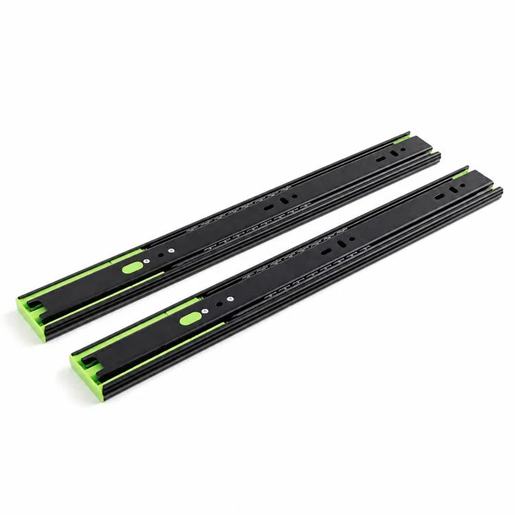 1pair Heavy-Duty Soft-Close Drawer Slides Thickened 3-Section Silent Soft-Close Slide Rails, Spec: Black Steel 18 inch 45cm