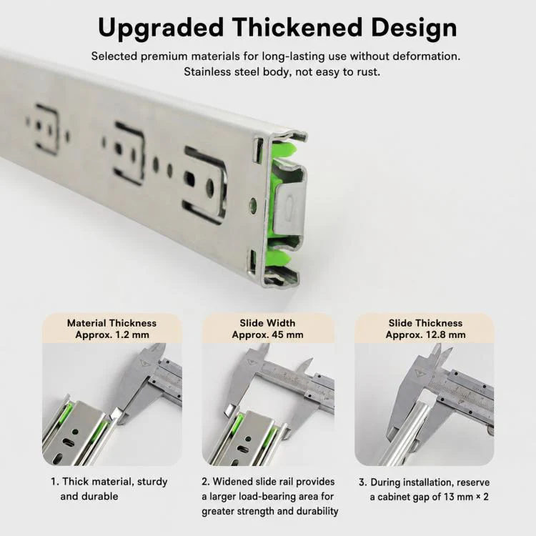 1pair Heavy-Duty Soft-Close Drawer Slides Thickened 3-Section Silent Soft-Close Slide Rails, Spec: Stainless Steel 12 inch 30cm - Image 7