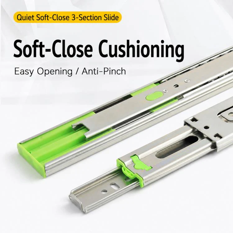 1pair Heavy-Duty Soft-Close Drawer Slides Thickened 3-Section Silent Soft-Close Slide Rails, Spec: Stainless Steel 16 inch 40cm - Image 3