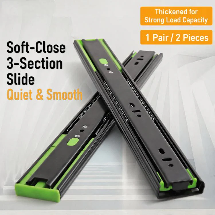 1pair Heavy-Duty Soft-Close Drawer Slides Thickened 3-Section Silent Soft-Close Slide Rails, Spec: Stainless Steel 20 inch 50cm - Image 2