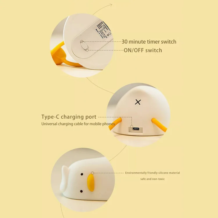 1W USB Charging LED Lie Flat Duck Silicone Touch Sensing Night Light - Image 3
