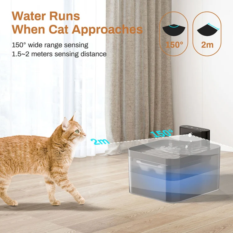 2.2L Smart Pet Water Fountain Wireless Infrared Sensor Battery Model Cats Water Dispenser(289-Square) - Image 7
