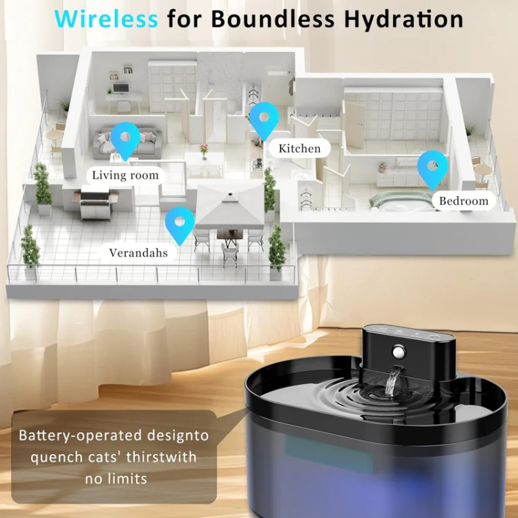 2.2L Smart Pet Water Fountain Wireless Infrared Sensor Battery Model Cats Water Dispenser(289-Square) - Image 8