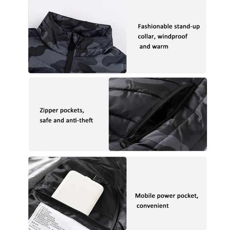2 Area Single Control USB Electric Heating Undershirt Intelligent Warm Vest, Size: XXXXXXL(Black) - Image 5