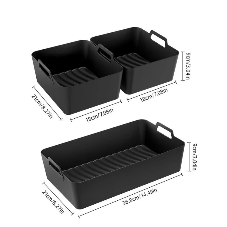 2-in-1 Model Silicone Air Fryer Liners for Ninja Foodi Dual AF500 / DZ071 Reusable Rectangular Baking Tray with Handles(Black) - Image 7