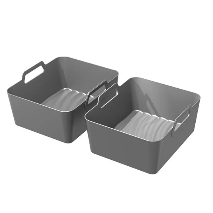2-in-1 Model Silicone Air Fryer Liners for Ninja Foodi Dual AF500 / DZ071 Reusable Rectangular Baking Tray with Handles(Gray)