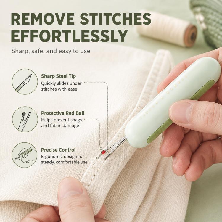 2-in-1 Seam Ripper and Needle Threader, Retractable Stitch Remover Tool for Hand Sewing, Double-Headed Threader & Seam Cutter(Green) - Image 4