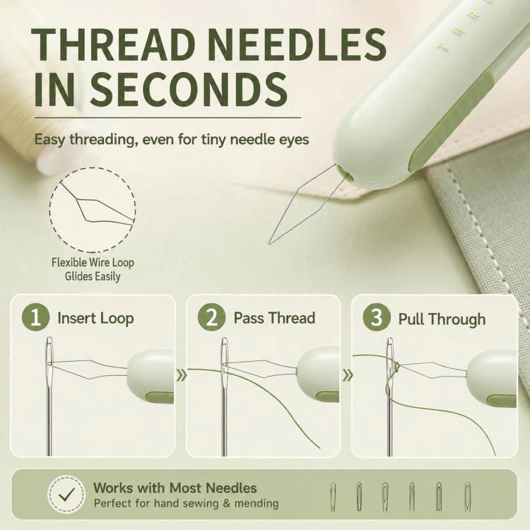 2-in-1 Seam Ripper and Needle Threader, Retractable Stitch Remover Tool for Hand Sewing, Double-Headed Threader & Seam Cutter(Green) - Image 5