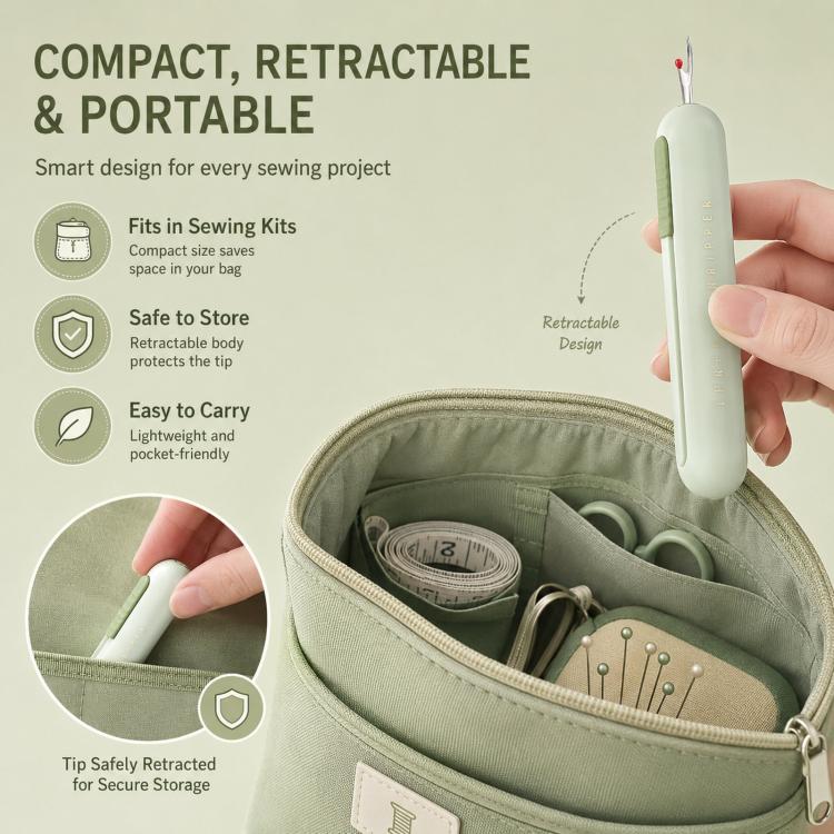 2-in-1 Seam Ripper and Needle Threader, Retractable Stitch Remover Tool for Hand Sewing, Double-Headed Threader & Seam Cutter(Green) - Image 6