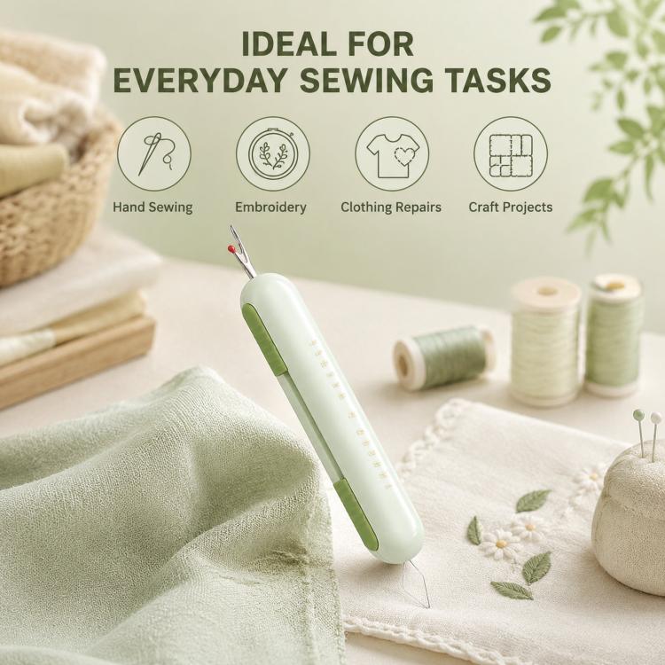 2-in-1 Seam Ripper and Needle Threader, Retractable Stitch Remover Tool for Hand Sewing, Double-Headed Threader & Seam Cutter(Green) - Image 7