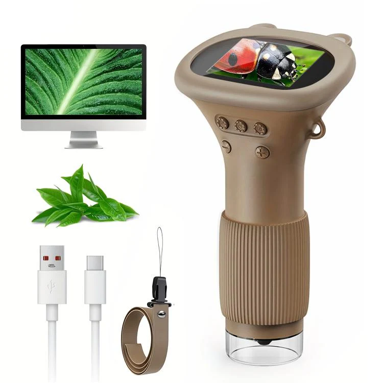 2 inch Screen Handheld Children Optical Microscope(Brown)