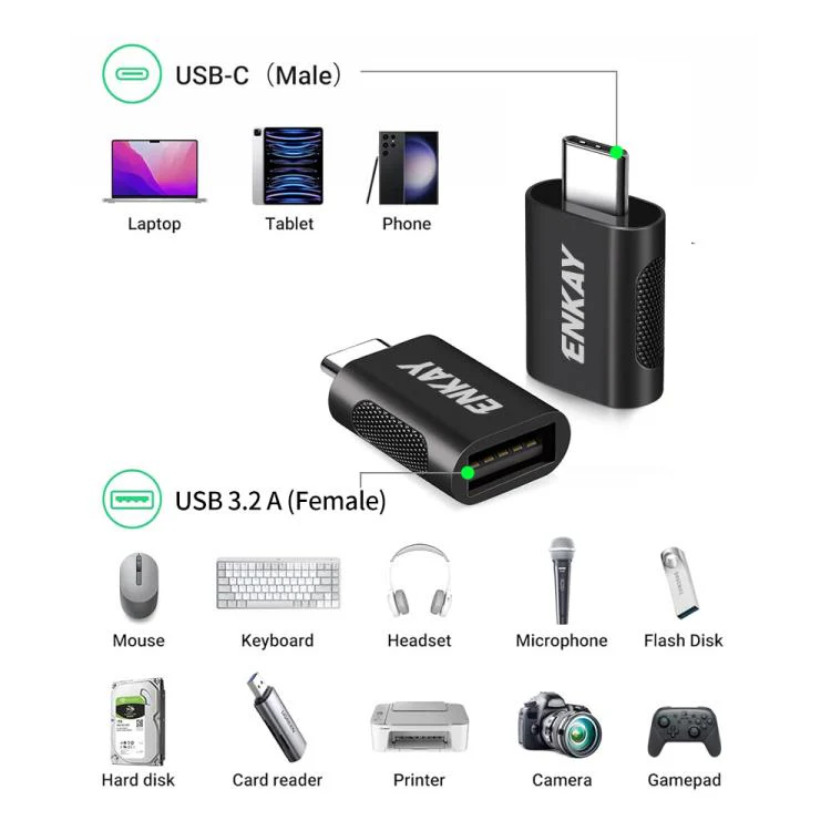 2 Pcs ENKAY ENK-AT131 10Gbps Female USB 3.2 A to Male USB C Data Adapter Zinc Alloy Converter(Gunmetal Gray) - Image 6