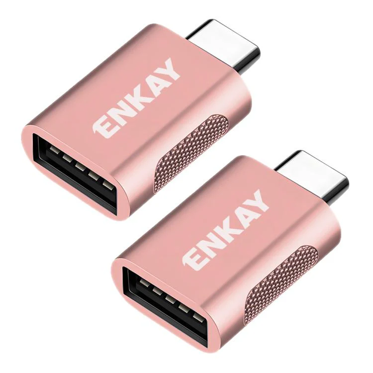2 Pcs ENKAY ENK-AT131 10Gbps Female USB 3.2 A to Male USB C Data Adapter Zinc Alloy Converter(Pink)