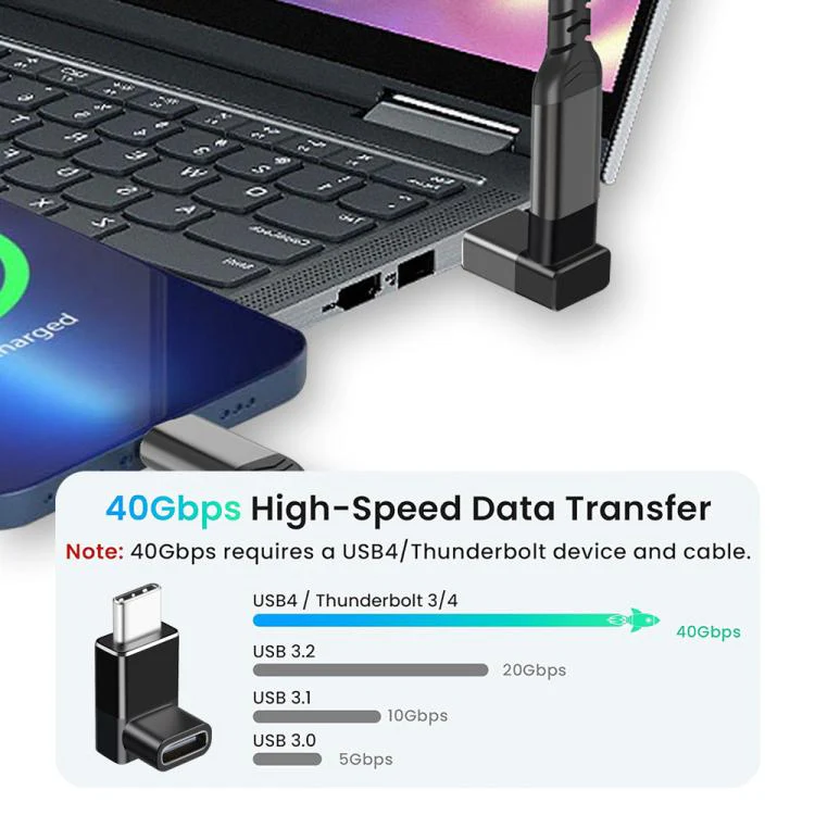 2 Pcs ENKAY ENK-AT132 USB C 90 Degree Adapter 40Gbps USB4 For Thunderbolt 4 / 3 Extension Converter(Black) - Image 3