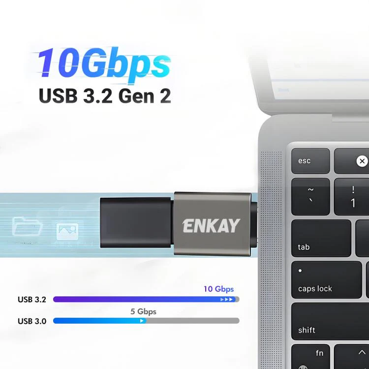 2 Pcs ENKAY ENK-AT134 10Gbps Female USB 3.2 A to Male USB C Data Adapter Aluminum Alloy Converter(Grey) - Image 2