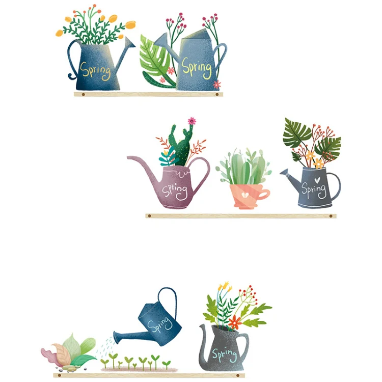 2 PCS Fresh Green Watering Cactus Home Decoration Wall Sticker - Image 2