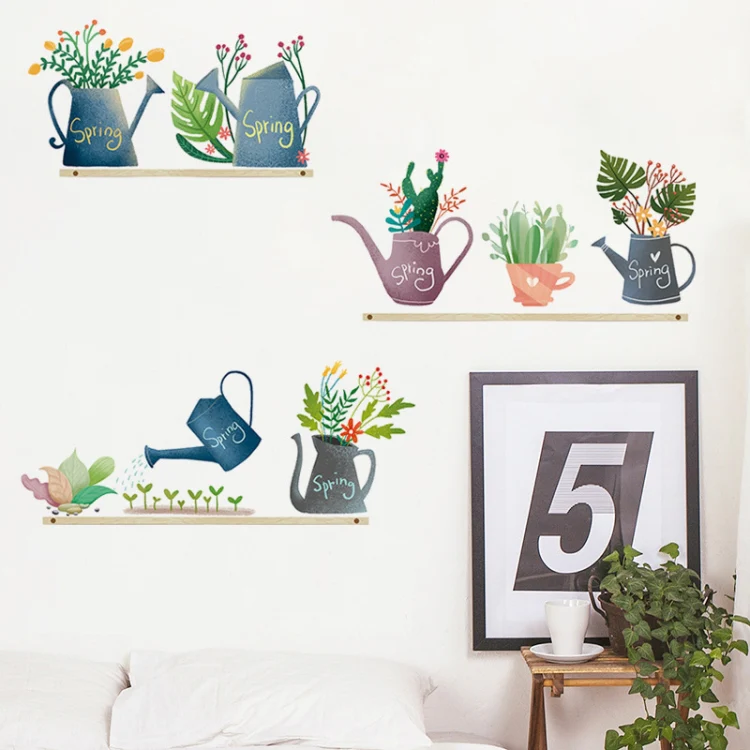 2 PCS Fresh Green Watering Cactus Home Decoration Wall Sticker - Image 6