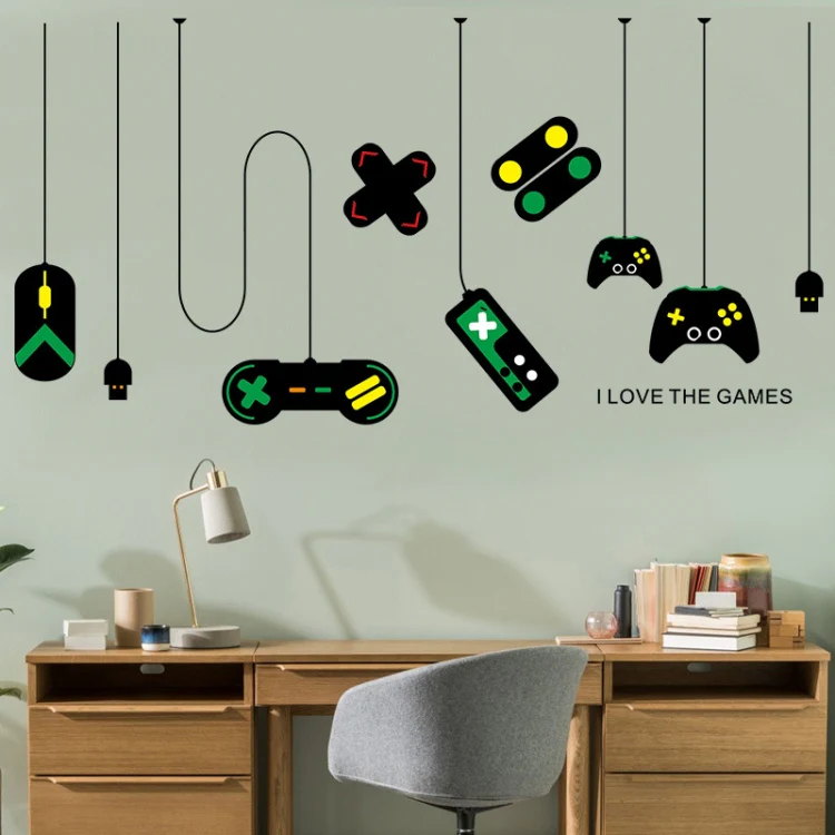 2 PCS Game Console Game Handle Chandelier Wall Stickers Internet Cafe Study Computer Desk Background Sticker - Image 4