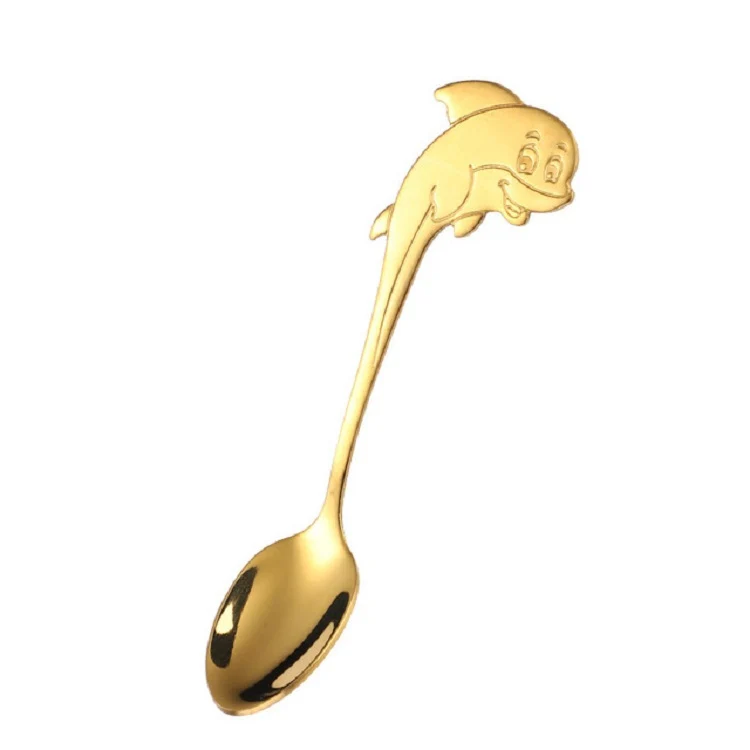 2 PCS Stainless Steel Dolphin Shape Cartoon Coffee Stirring Spoon Ice Cream Spoon Child Feeding Spoon(Gold) - Image 2