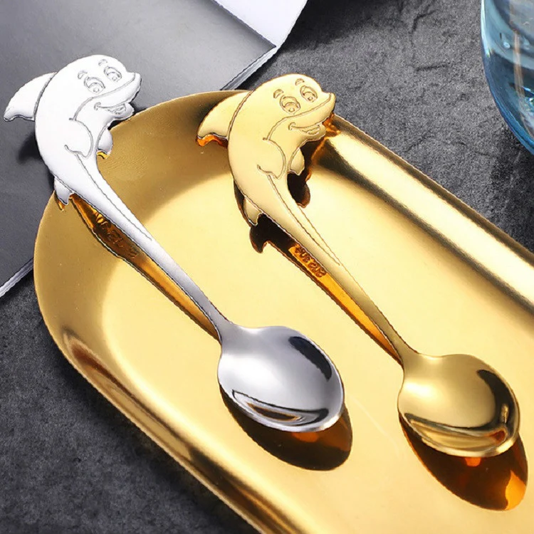 2 PCS Stainless Steel Dolphin Shape Cartoon Coffee Stirring Spoon Ice Cream Spoon Child Feeding Spoon(Steel) - Image 3