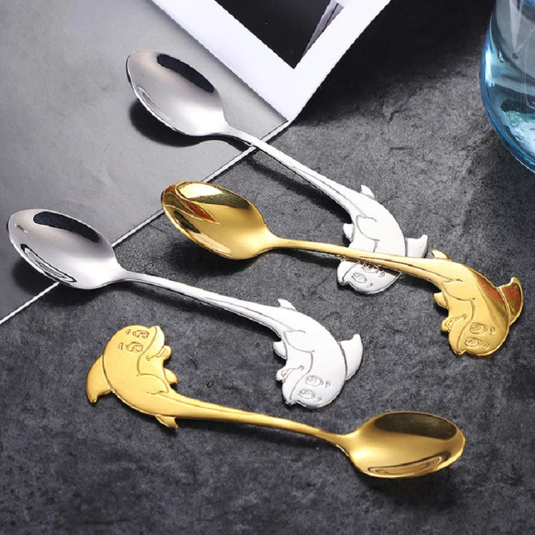 2 PCS Stainless Steel Dolphin Shape Cartoon Coffee Stirring Spoon Ice Cream Spoon Child Feeding Spoon(Steel) - Image 4