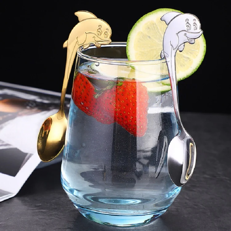2 PCS Stainless Steel Dolphin Shape Cartoon Coffee Stirring Spoon Ice Cream Spoon Child Feeding Spoon(Steel) - Image 5