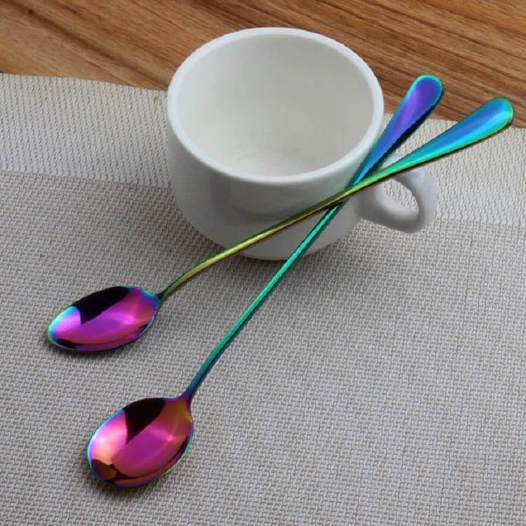 2 PCS Stainless Steel Rainbow Long Handled Coffee Scoops Cold Drink Stirring Spoon for Dessert Cake, Style:Sharp Spoon(Colorful) - Image 7