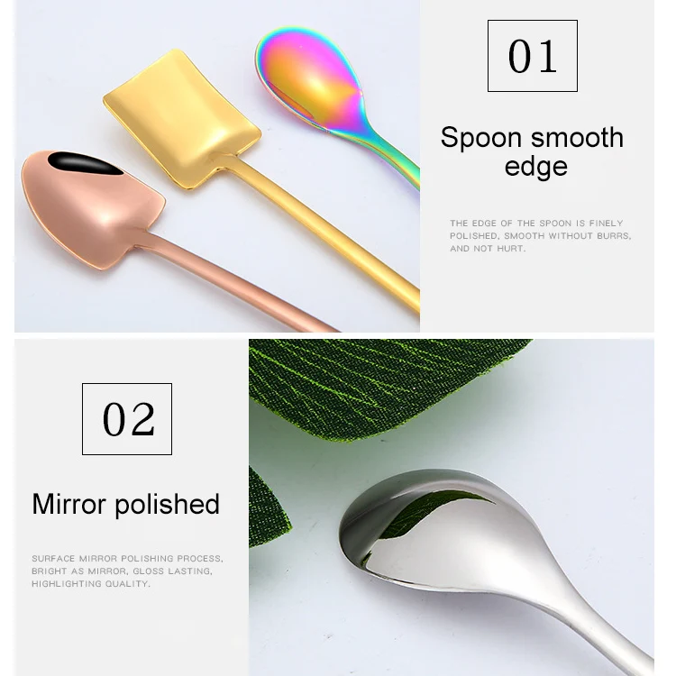 2 PCS Stainless Steel Spoon Creative Coffee Spoon Bar Ice Spoon Gold Plated Long Stirring Spoon, Style:Round Spoon, Color:Gold - Image 3