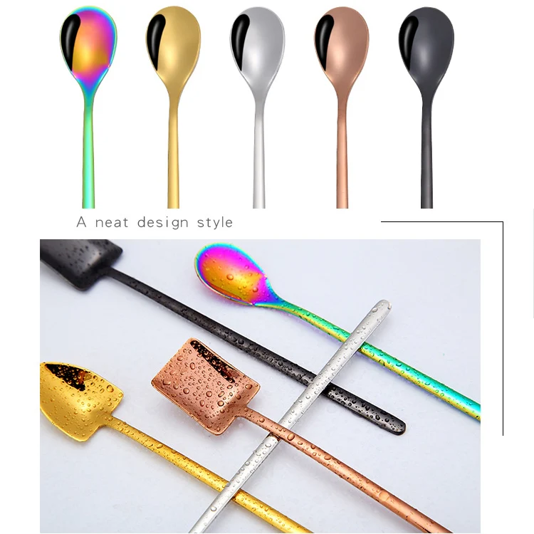 2 PCS Stainless Steel Spoon Creative Coffee Spoon Bar Ice Spoon Gold Plated Long Stirring Spoon, Style:Round Spoon, Color:Gold - Image 4