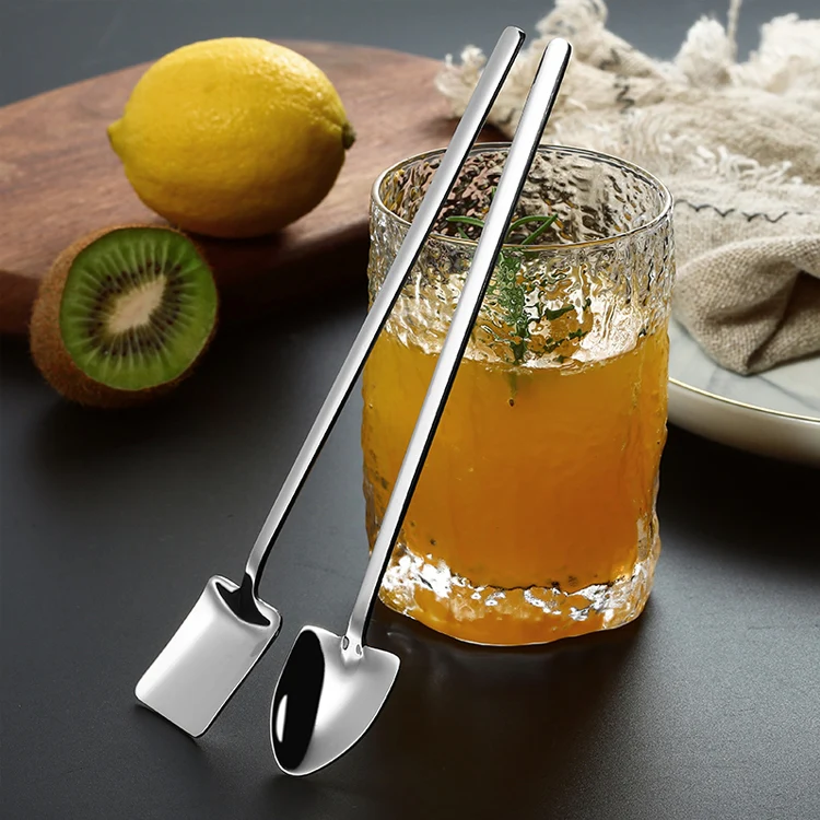 2 PCS Stainless Steel Spoon Creative Coffee Spoon Bar Ice Spoon Gold Plated Long Stirring Spoon, Style:Round Spoon, Color:Gold - Image 7