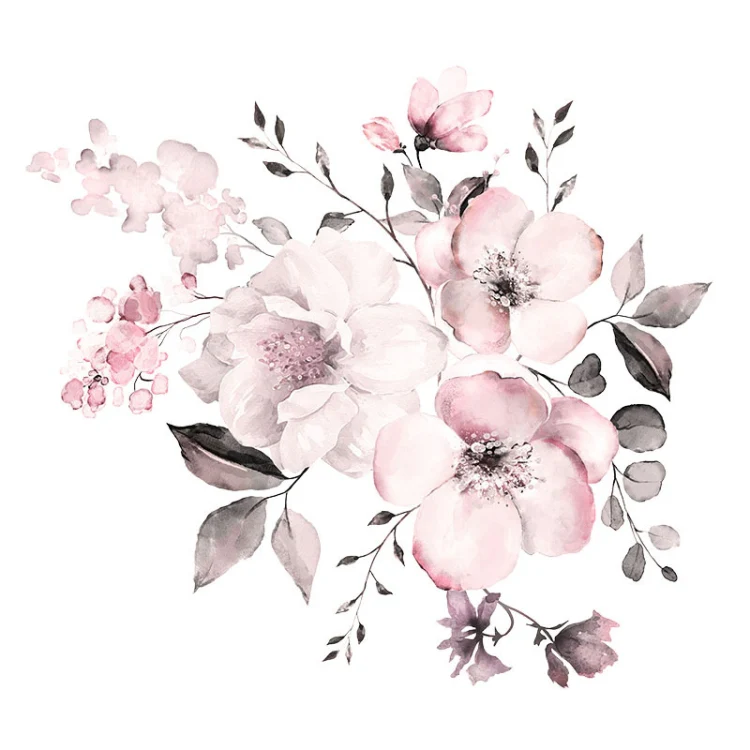 2 PCS Watercolor Flower Group Home Background Decoration Removable Wall Sticker - Image 2