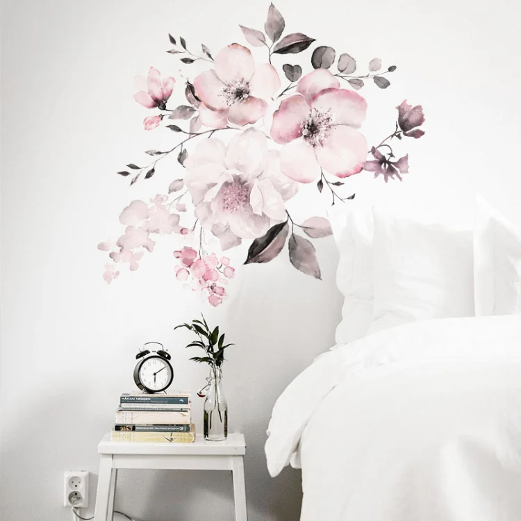 2 PCS Watercolor Flower Group Home Background Decoration Removable Wall Sticker - Image 6