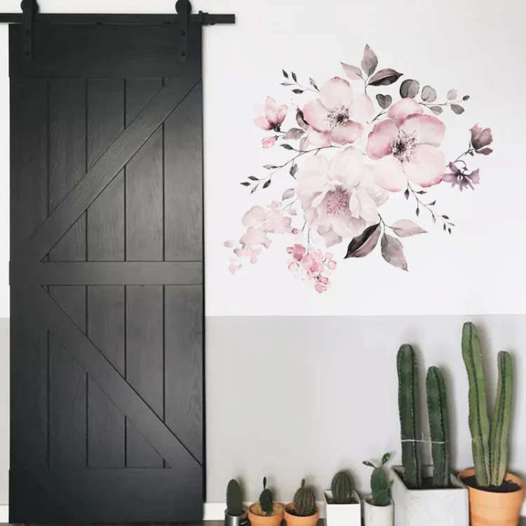 2 PCS Watercolor Flower Group Home Background Decoration Removable Wall Sticker - Image 9